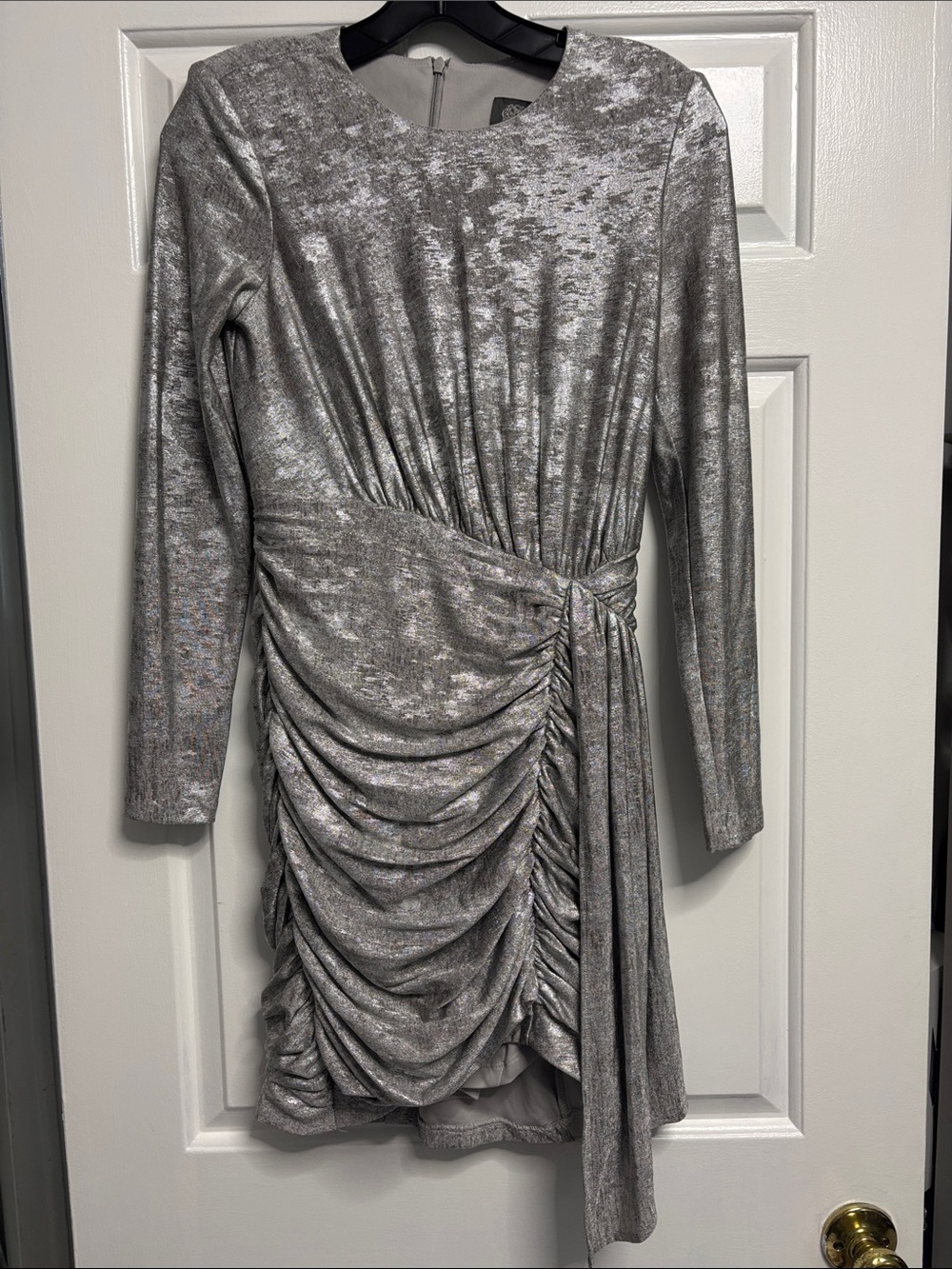 Vince Camuto Metallic Silver Ruched Wrap Dress – Size 4P Petite
